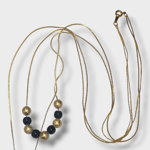 Stranded Jewelry - Dainty Minimalist Gold Tone & Black 2‎ Strand Layered Beaded Necklace 24"